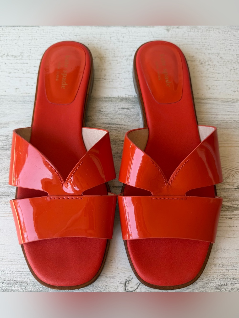 Kate Spade Dock Orange Patent Leather Slide Sandals Size 8 B Excellent